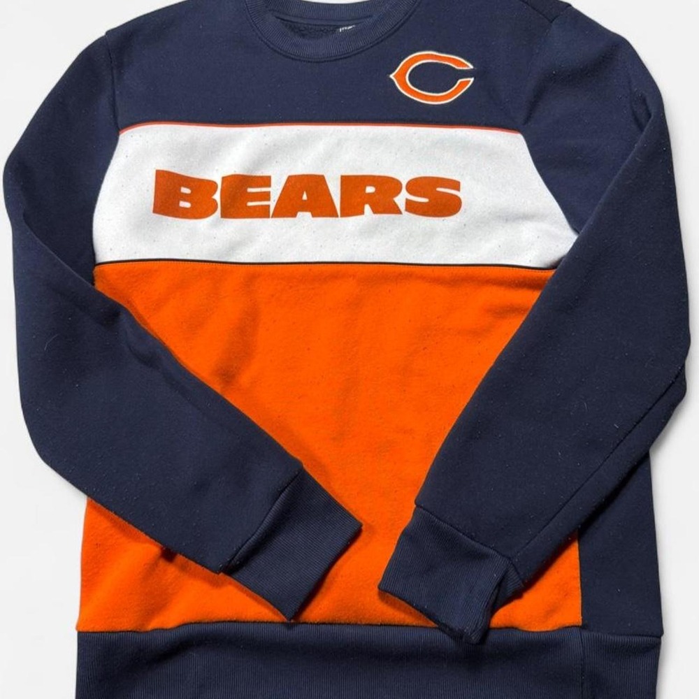 NFL Chicago Bears navy, white & orange colorblock crewneck sweatshirt, size M